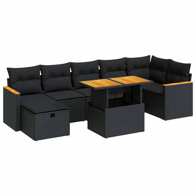 5 Piece Garden Sofa Set with Cushions Black Poly Rattan