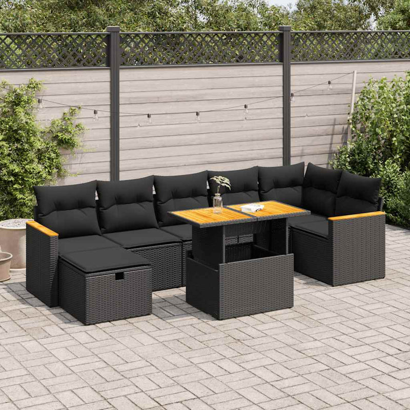 5 Piece Garden Sofa Set with Cushions Black Poly Rattan