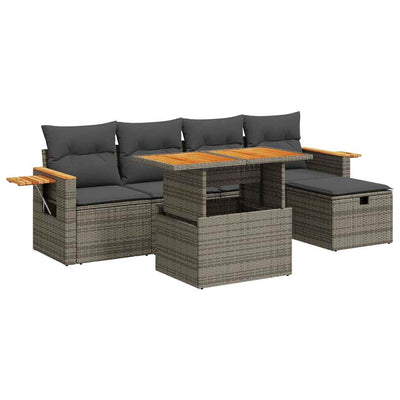 6 Piece Garden Sofa Set with Cushions Grey Poly Rattan