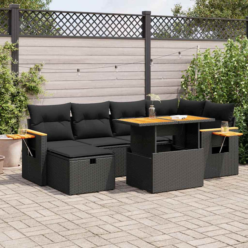 8 Piece Garden Sofa Set with Cushions Black Poly Rattan