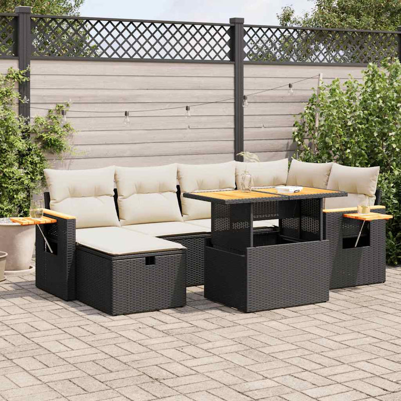 8 Piece Garden Sofa Set with Cushions Black Poly Rattan