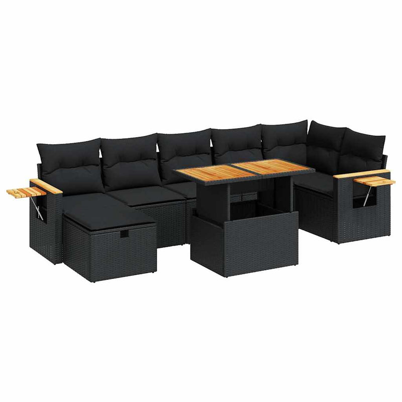 5 Piece Garden Sofa Set with Cushions Black Poly Rattan