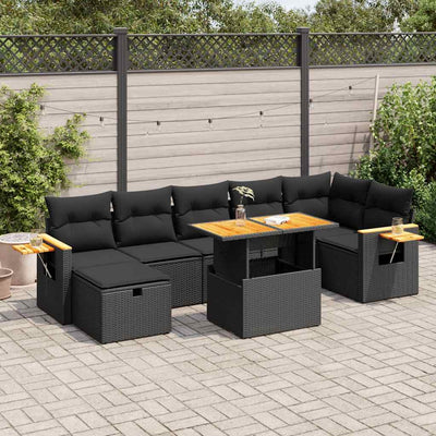 5 Piece Garden Sofa Set with Cushions Black Poly Rattan