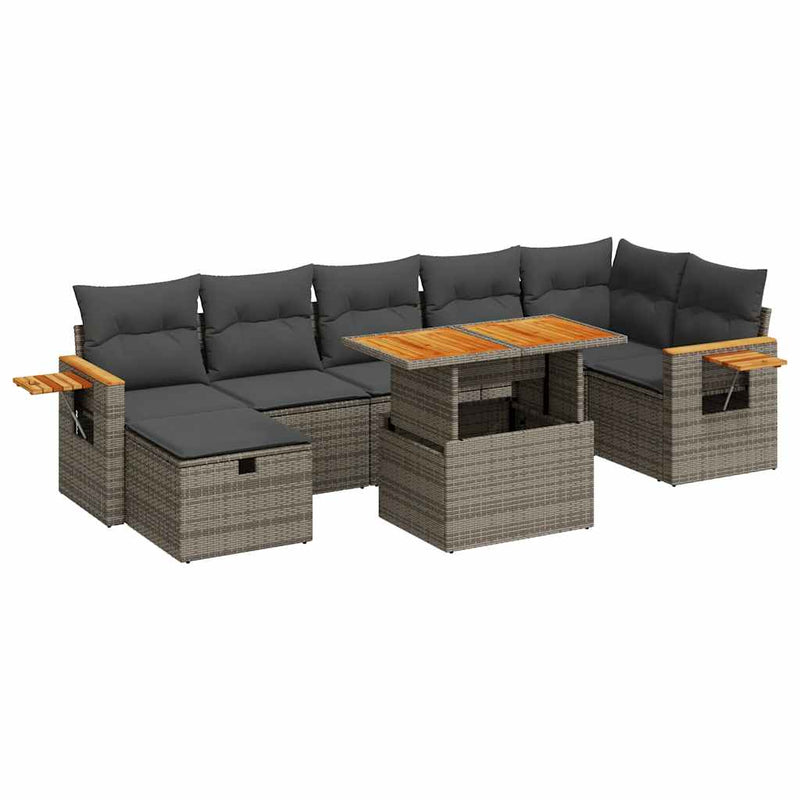 5 Piece Garden Sofa Set with Cushions Grey Poly Rattan