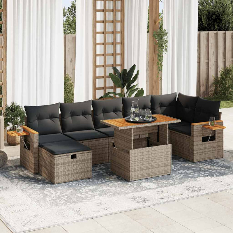 5 Piece Garden Sofa Set with Cushions Grey Poly Rattan