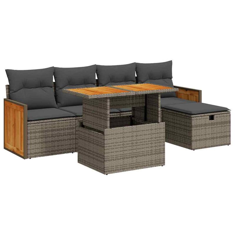 6 Piece Garden Sofa Set with Cushions Grey Poly Rattan