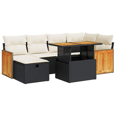 8 Piece Garden Sofa Set with Cushions Black Poly Rattan