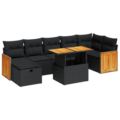 5 Piece Garden Sofa Set with Cushions Black Poly Rattan