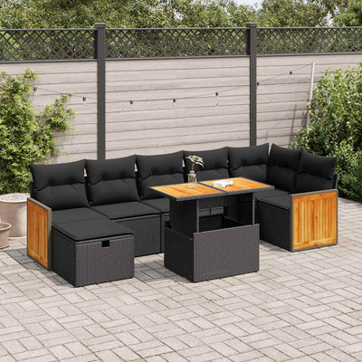 5 Piece Garden Sofa Set with Cushions Black Poly Rattan