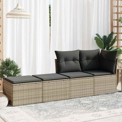 2 Piece Garden Sofa Set with Cushions Grey Poly Rattan Acacia