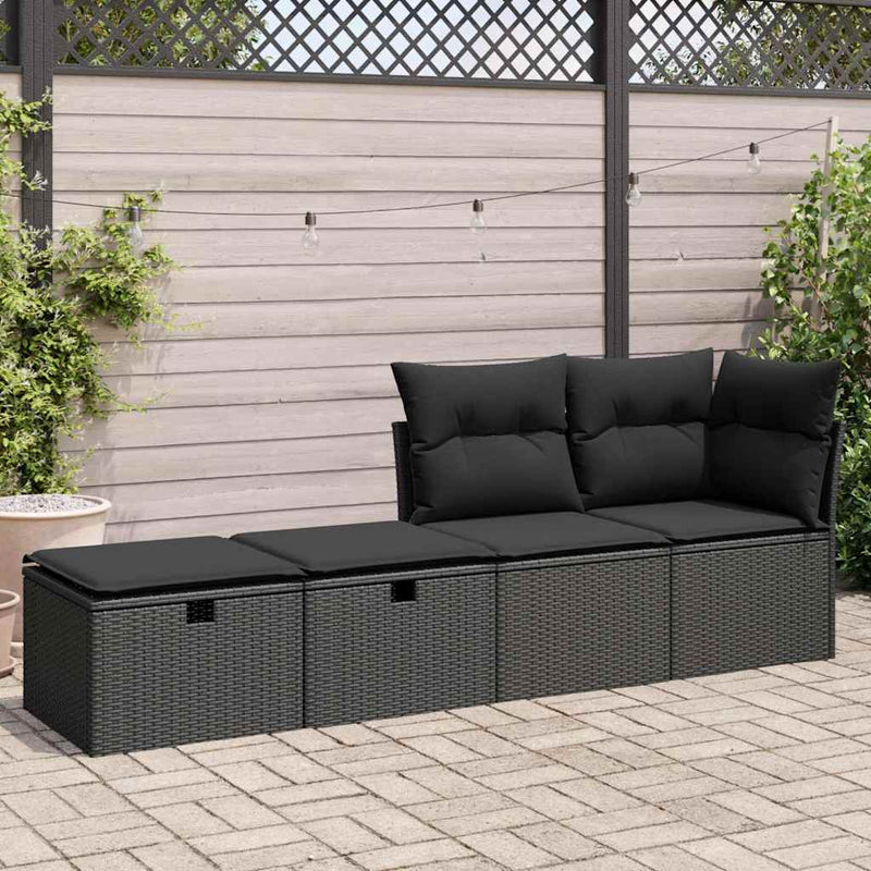 2 Piece Garden Sofa Set with Cushions Black Poly Rattan Acacia