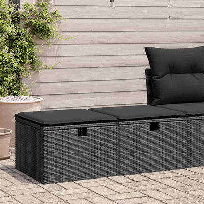 2 Piece Garden Sofa Set with Cushions Black Poly Rattan Acacia