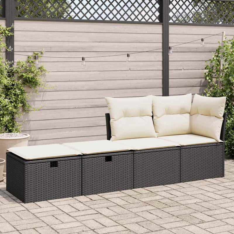 2 Piece Garden Sofa Set with Cushions Black Poly Rattan Acacia