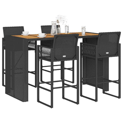 5 Piece Garden Bar Set without Cushions Black Poly Rattan Acacia