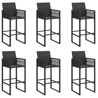 7 Piece Garden Bar Set without Cushions Black Poly Rattan Acacia