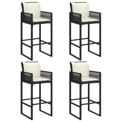 5 Piece Garden Bar Set with Cushions Black Poly Rattan Acacia