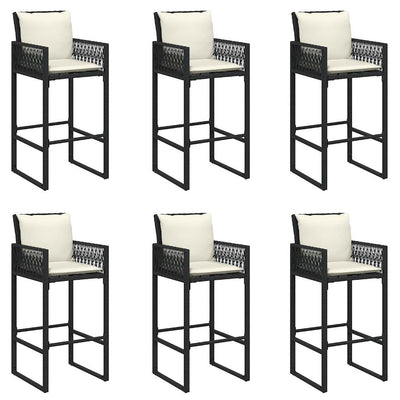 7 Piece Garden Bar Set with Cushions Black Poly Rattan Acacia