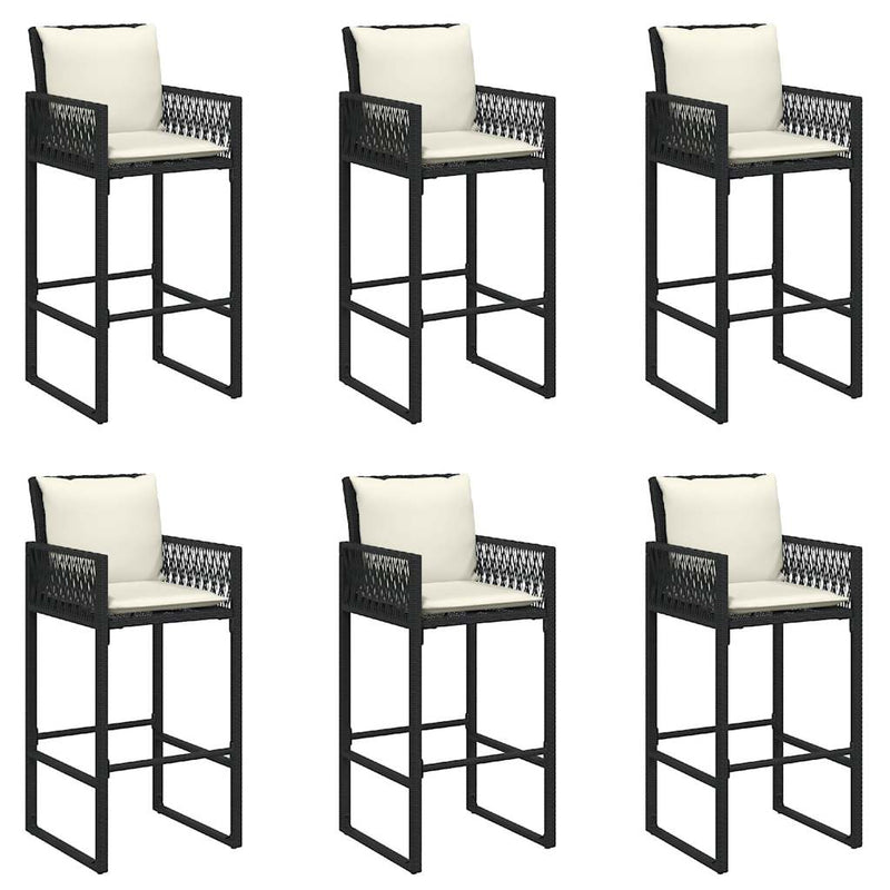 7 Piece Garden Bar Set with Cushions Black Poly Rattan Acacia