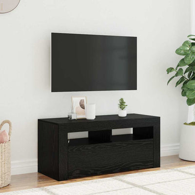 TV Cabinet with LED Black Oak 90x35x40 cm Engineered Wood