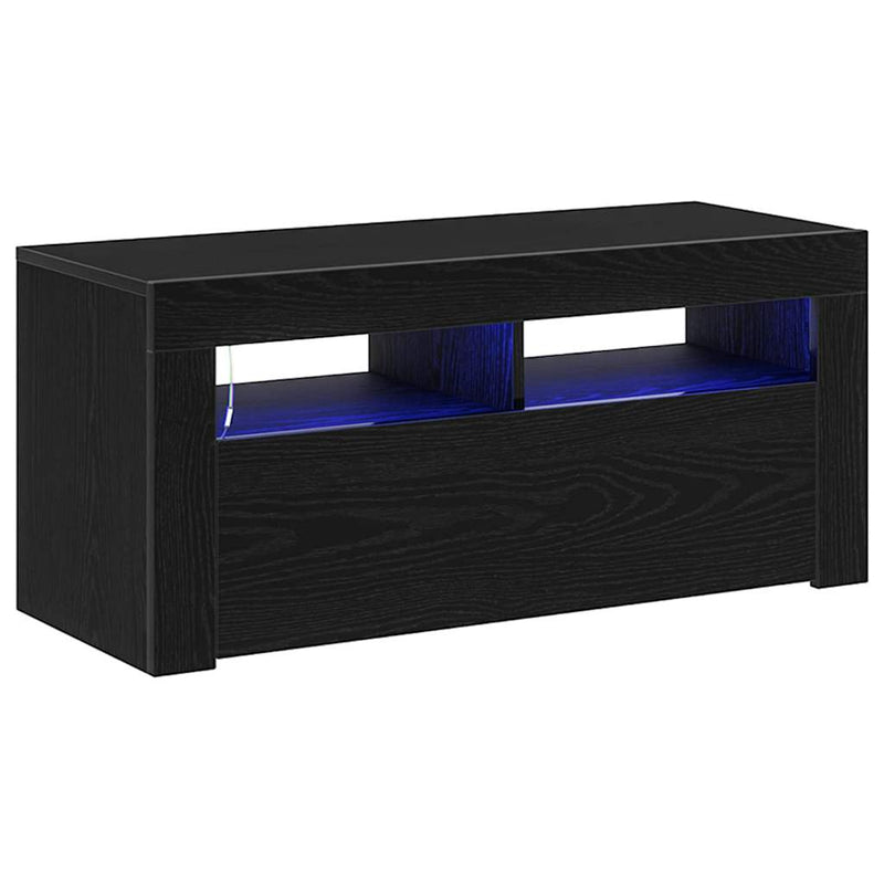 TV Cabinet with LED Black Oak 90x35x40 cm Engineered Wood