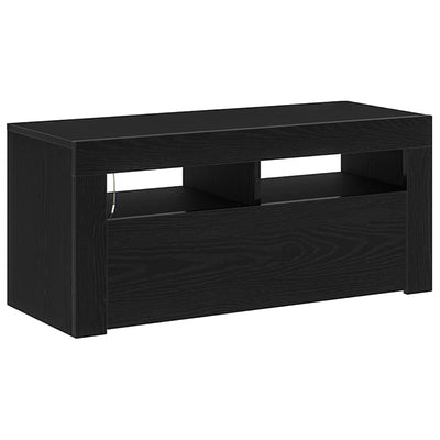 TV Cabinet with LED Black Oak 90x35x40 cm Engineered Wood