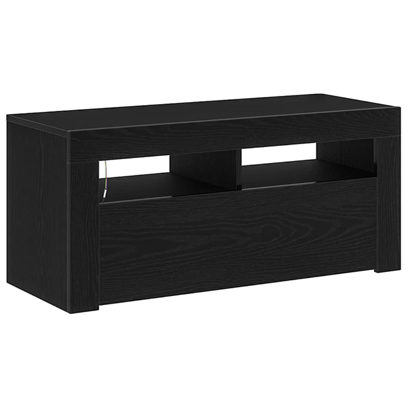 TV Cabinet with LED Black Oak 90x35x40 cm Engineered Wood