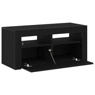 TV Cabinet with LED Black Oak 90x35x40 cm Engineered Wood
