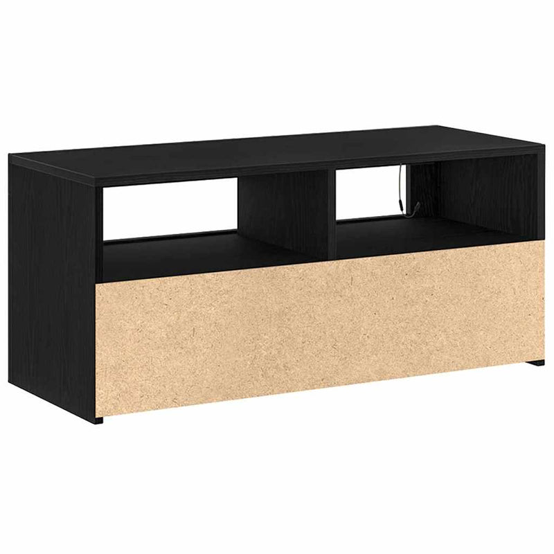 TV Cabinet with LED Black Oak 90x35x40 cm Engineered Wood