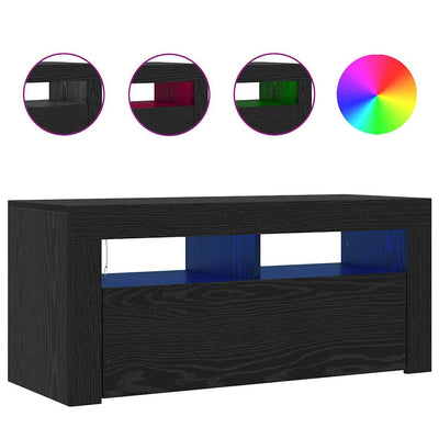 TV Cabinet with LED Black Oak 90x35x40 cm Engineered Wood