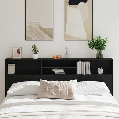 Headboard Cabinet with Shelf Black oak 200 x 19 x 103.5 cm