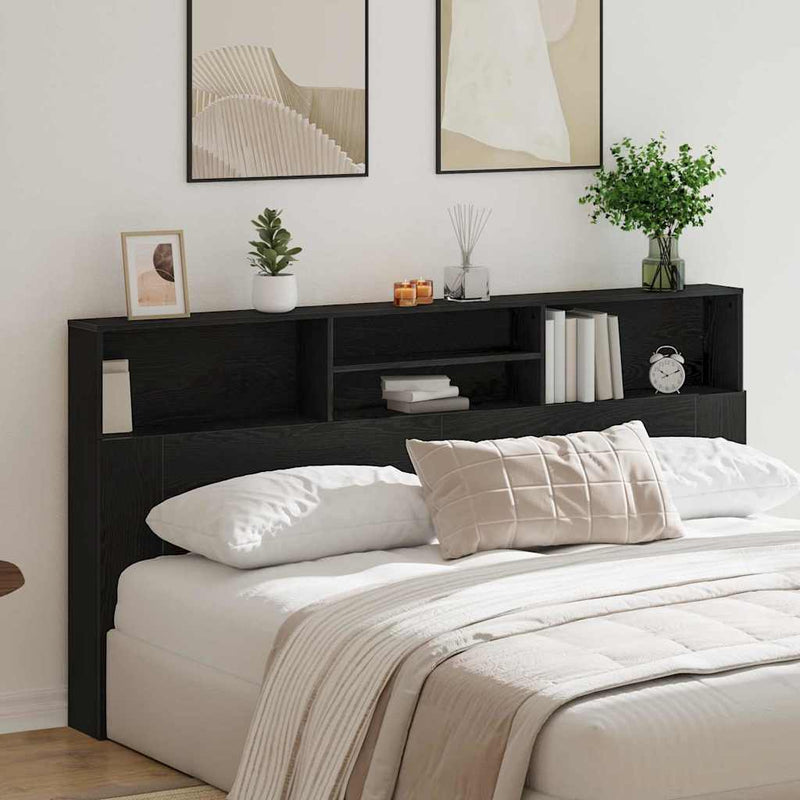Headboard Cabinet with Shelf Black oak 200 x 19 x 103.5 cm