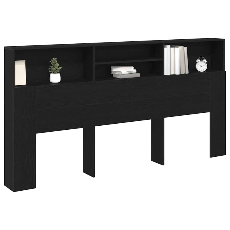 Headboard Cabinet with Shelf Black oak 200 x 19 x 103.5 cm