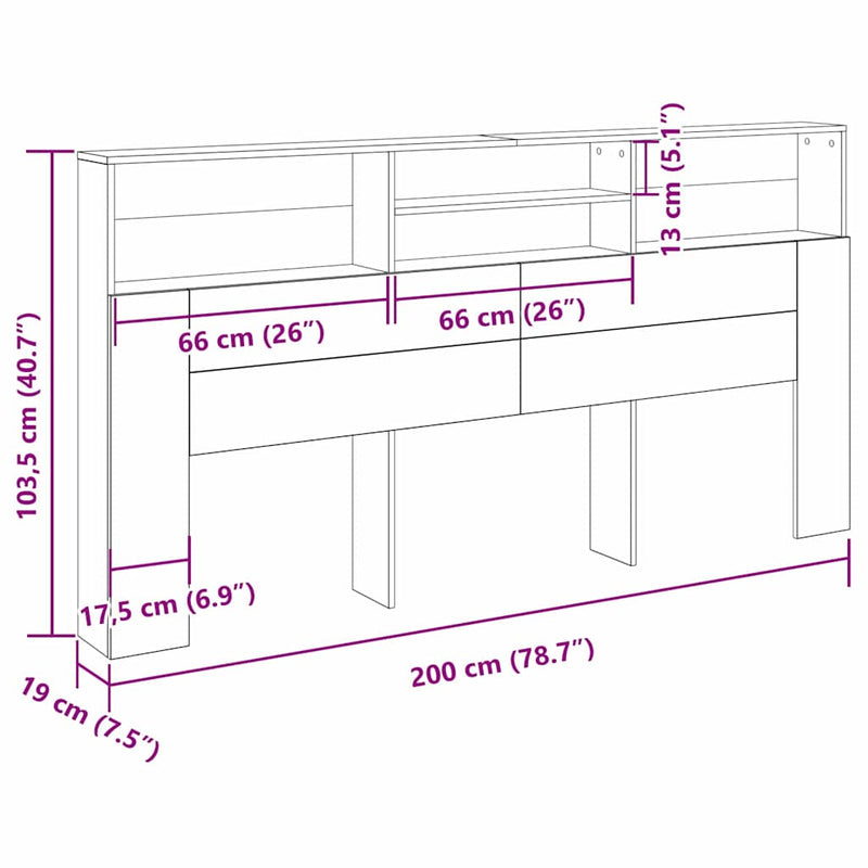Headboard Cabinet with Shelf Black oak 200 x 19 x 103.5 cm