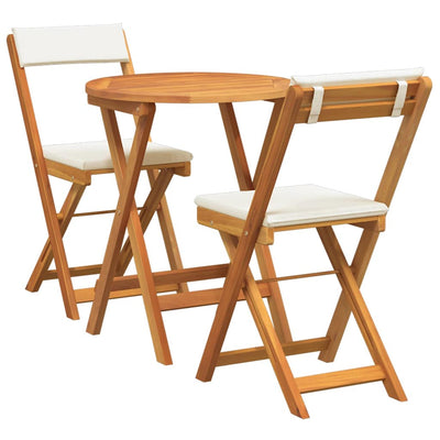 Garden Bistro Set with Cushion 3 pcs Brown Solid acacia wood