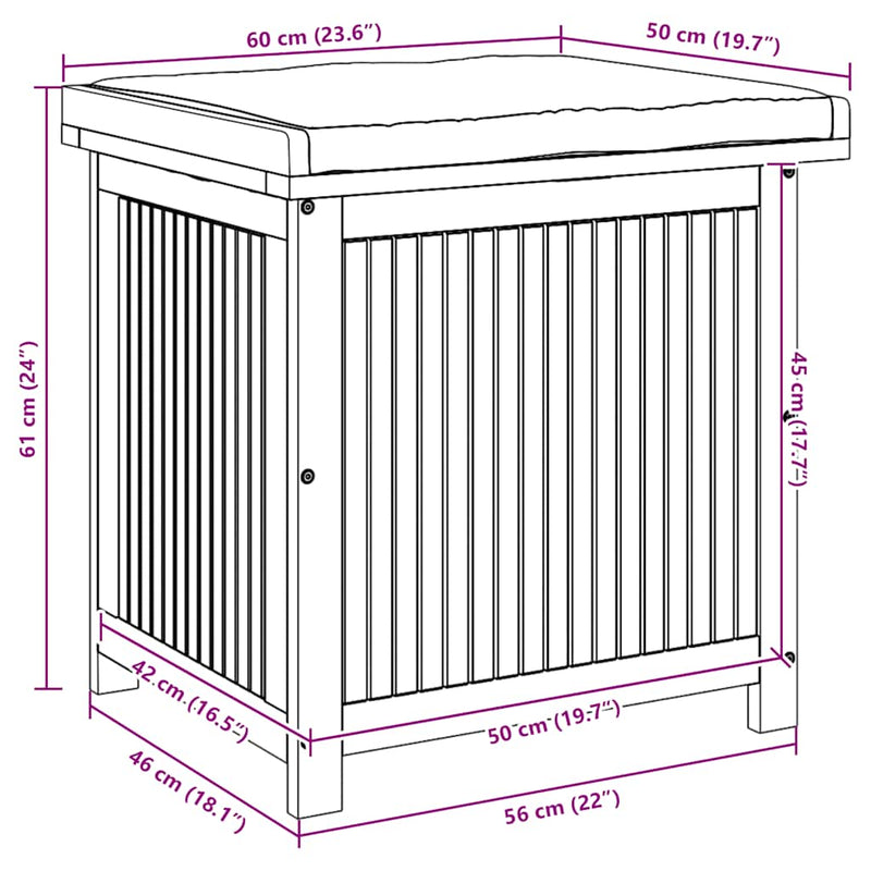 Outdoor Cushion Box 60x50x61 cm Solid Wood Acacia