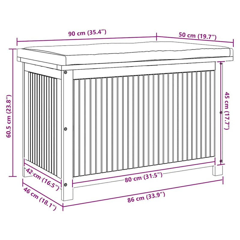 Outdoor Cushion Box 90x50x60.5 cm Solid Wood Acacia