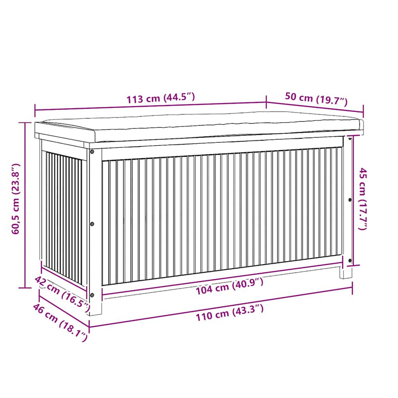 Outdoor Cushion Box 113x50x60.5 cm Solid Wood Acacia