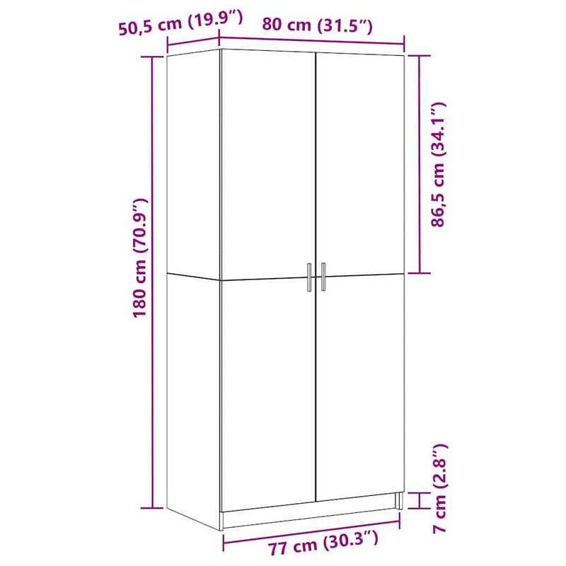 Wardrobe Black Oak 80x51x180 cm Engineered Wood