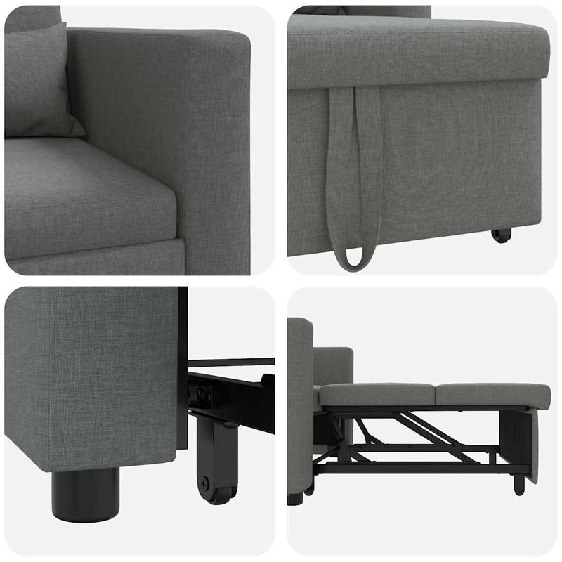 3-in-1 Single Sofa Bed Convertible Dark Grey Fabric