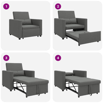 3-in-1 Single Sofa Bed Convertible Dark Grey Fabric