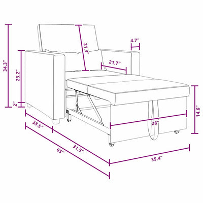 3-in-1 Single Sofa Bed Convertible Dark Grey Fabric