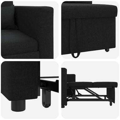 3-in-1 Single Sofa Bed Convertible Black Fabric