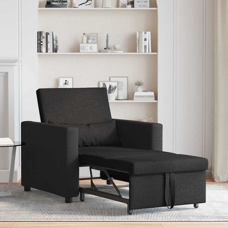 3-in-1 Single Sofa Bed Convertible Black Fabric