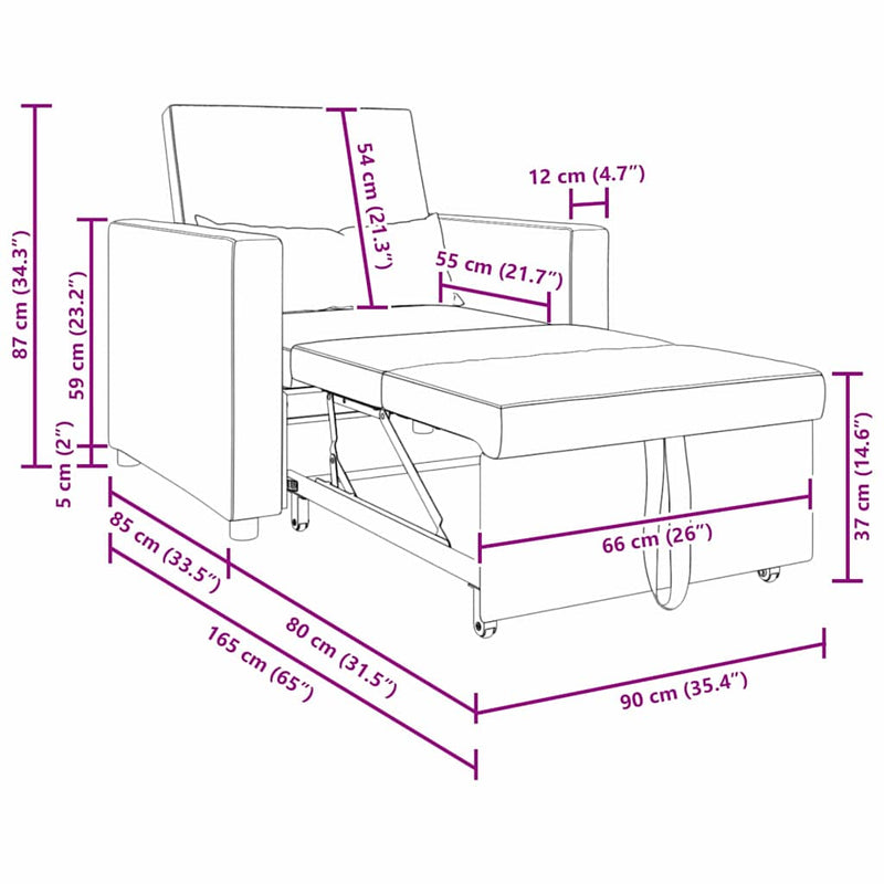 3-in-1 Single Sofa Bed Convertible Black Fabric