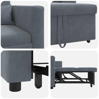 3-in-1 Single Sofa Bed Convertible Dark Grey Velvet