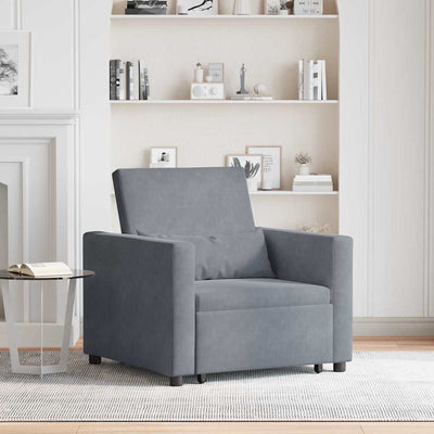 3-in-1 Single Sofa Bed Convertible Dark Grey Velvet