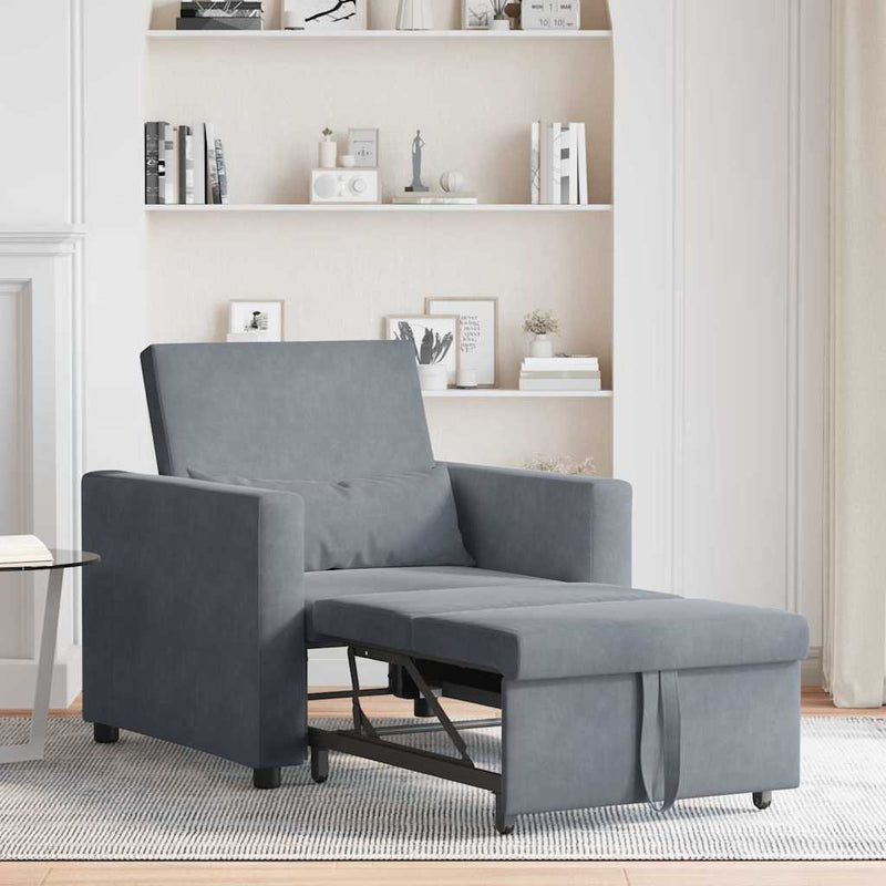 3-in-1 Single Sofa Bed Convertible Dark Grey Velvet