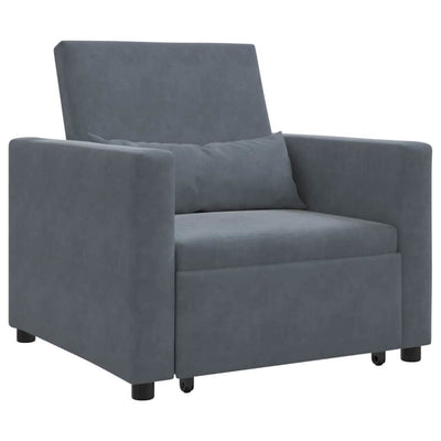 3-in-1 Single Sofa Bed Convertible Dark Grey Velvet