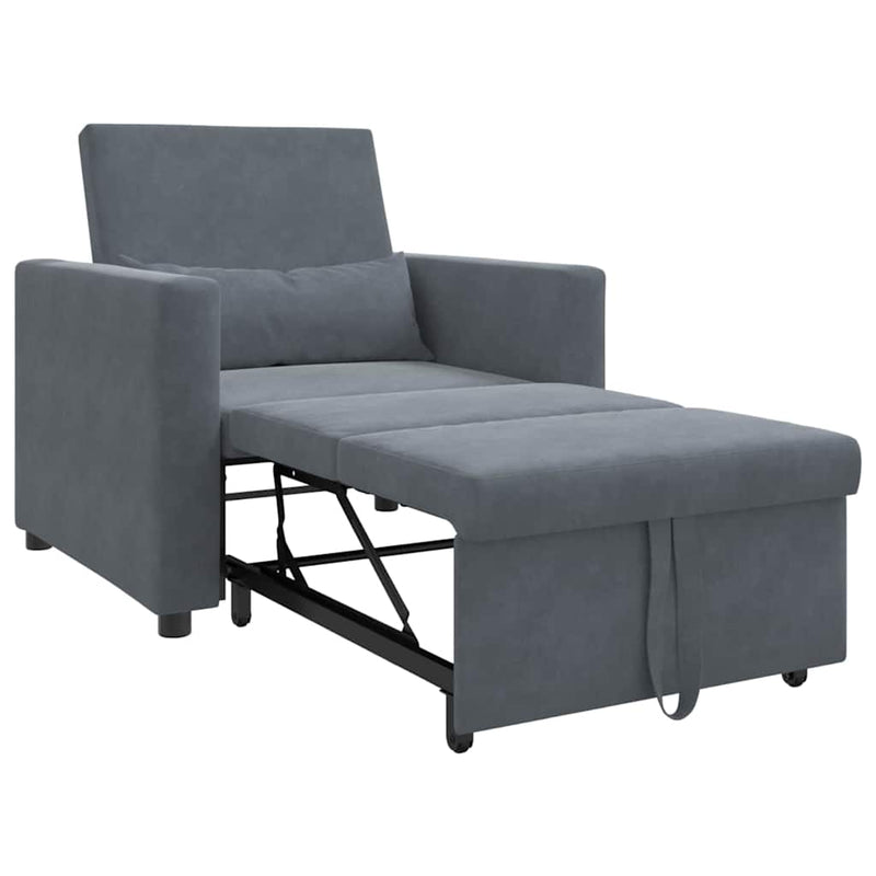 3-in-1 Single Sofa Bed Convertible Dark Grey Velvet