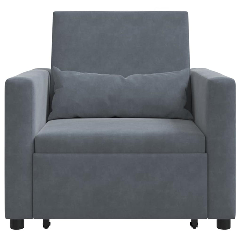 3-in-1 Single Sofa Bed Convertible Dark Grey Velvet